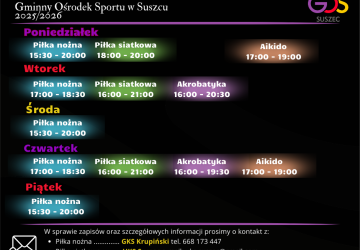 Tygodniowy grafik sekcji sportowych